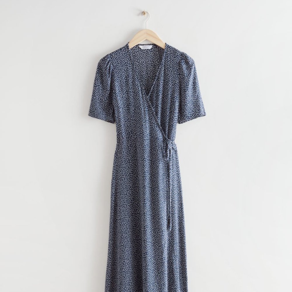& Other Stories printed midi wrap dress (navy)
